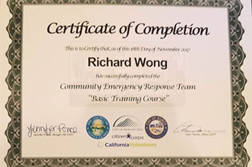 Certificate Richard Wong