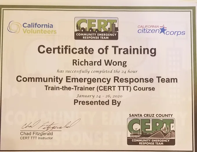 California Volunteers - Certificate of Training