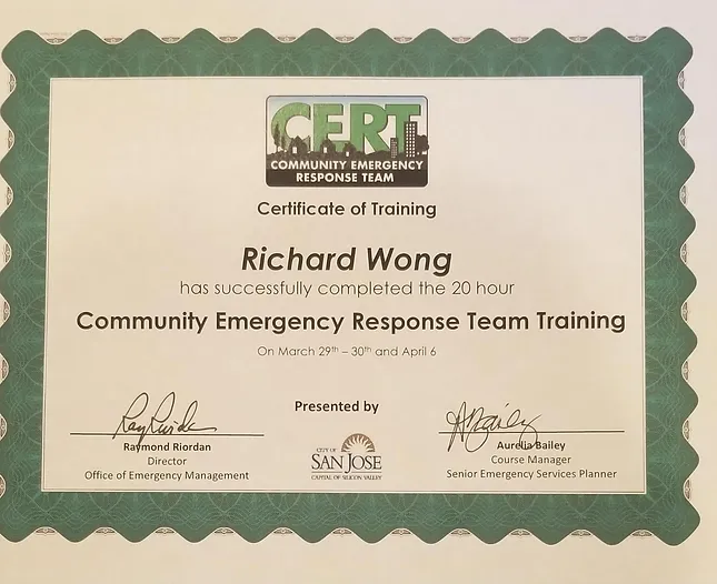 Community Emergency Response Team Training  - Certificate of Training