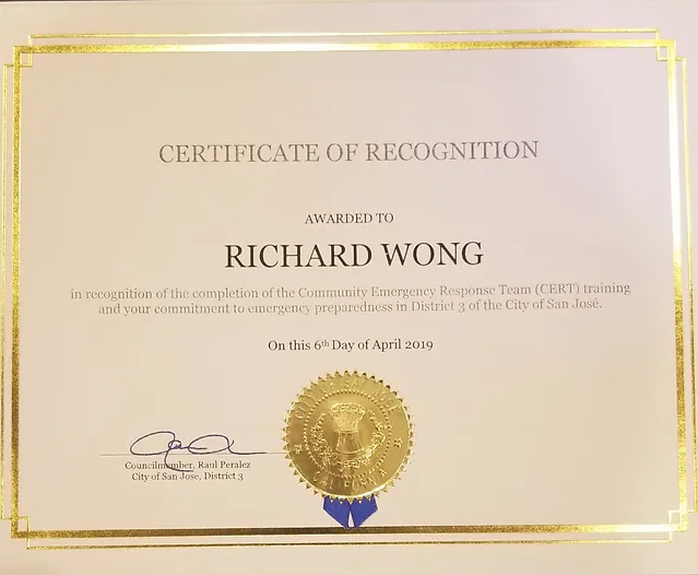 : Certificate of  Recognition - 2019